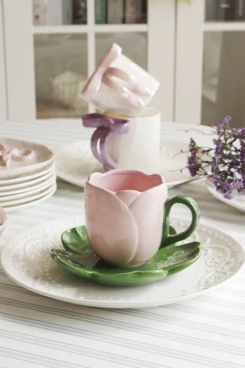 Filiżanka+spodek Tulip 170 (różowy/zielony)