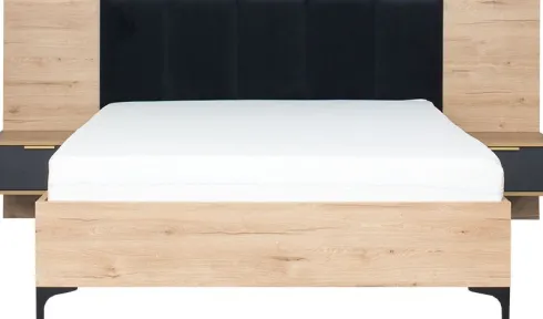 Łóżko 140cm z zagłówkiem, dwoma szafkami nocnymi Floryda i panelami (grafit/dąb Soma ciemny)