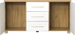 Komoda z drzwiczkami i szufladami Hawana niska (biały lakier mat/dąb Soma ciemny)