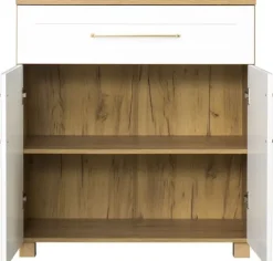 Komoda z drzwiczkami i szufladą Hawana (biały lakier mat/dąb soma ciemny)
