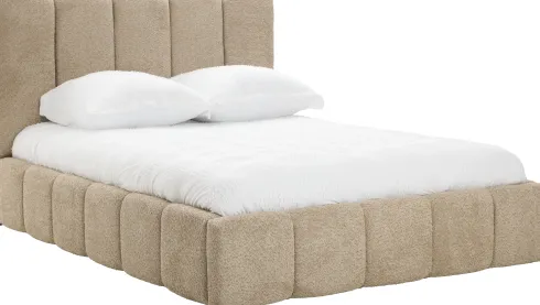 Łóżko tapicerowane Bianko 140 (boucle cappuccino) ze stelażem i pojemnikiem