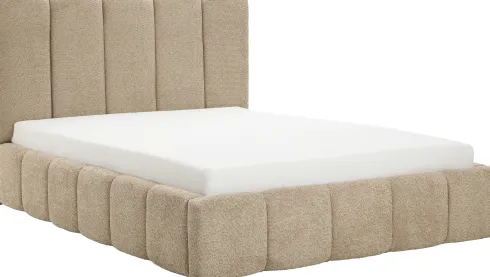 Łóżko tapicerowane Bianko 140 (boucle cappuccino) ze stelażem i pojemnikiem