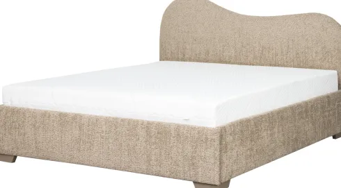 Łóżko tapicerowane 160 Cloudi (boucle cappuccino) ze stelażem i pojemnikiem
