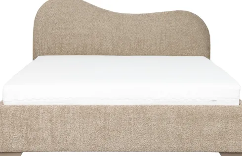Łóżko tapicerowane 160 Cloudi (boucle cappuccino) ze stelażem i pojemnikiem
