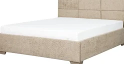 Łóżko tapicerowane 160 Sawona (boucle cappuccino) ze stelażem i pojemnikiem