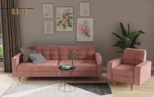 Salon - sofa i fotel Sewilla (plusz brudny róż)