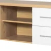 Stolik RTV 138 cm Panama (biały połysk/dąb Soma ciemny)