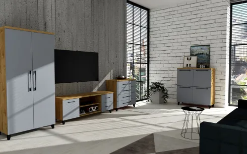 Szafa 2-drzw. z półkami i drążkiem Panama (szary/dąb Soma ciemny)