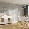 Witryna lewa z półkami LED (biały połysk/dąb Soma ciemny)